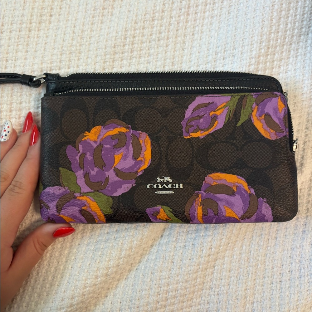 Coach Black and Purple Floral Clutch